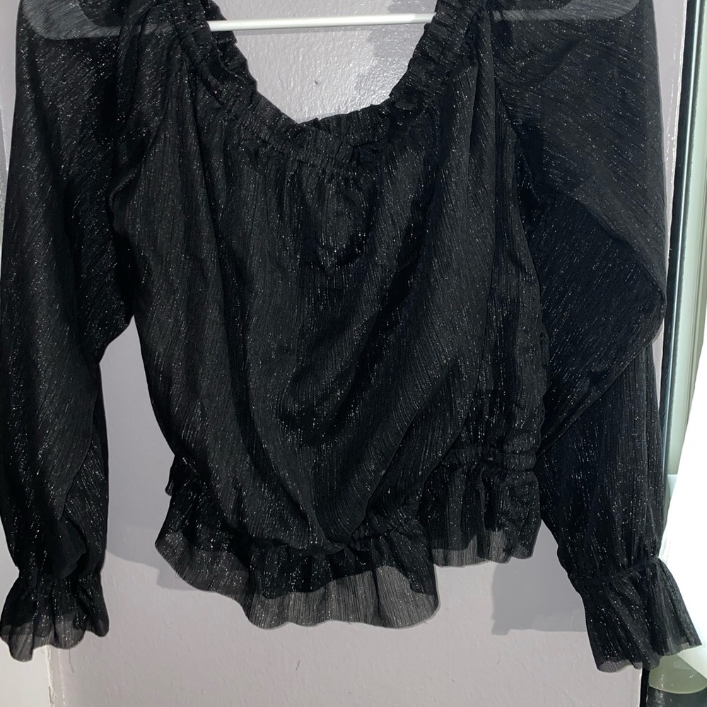 Shiny black mesh top